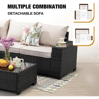 All-Weather Outdoor Wicker Sectional Patio Furniture Set with Cushions and Rattan Sofa for Conversation Area