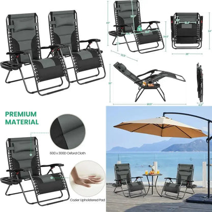 Oversized Zero Gravity Chair with Full Padding, Adjustable Outdoor Patio Lounger, Portable Anti-Gravity Recliner with Carry Bag