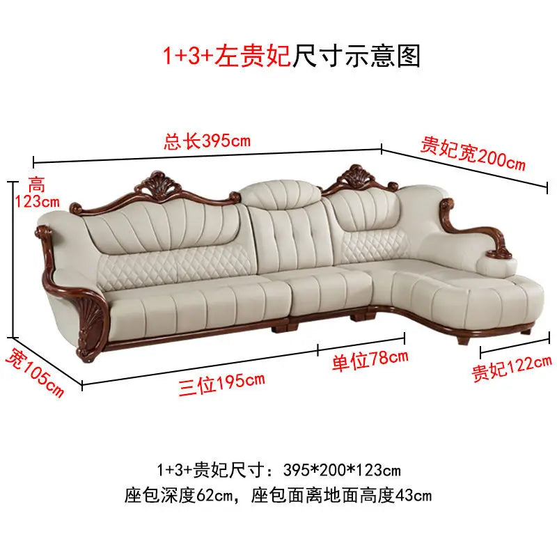 European leather sofa first layer cowhide combination living room villa luxury ebony sofa style fully furnished small apartment