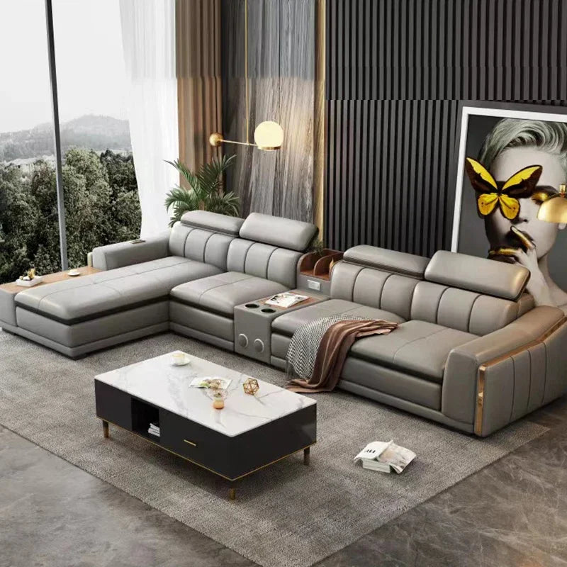 A Modern Sectional Leather Luxury Sofa Set Modular Furniture Home Multifunctional Living Room L Shape Corner Sofa