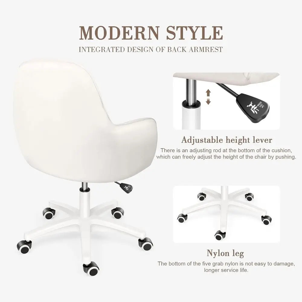 Swivel Rolling Desk Chair with Wheels, Upholstered Makeup Chair for Women Girls, Computer Task Chair or Bedroom Living Room Offi