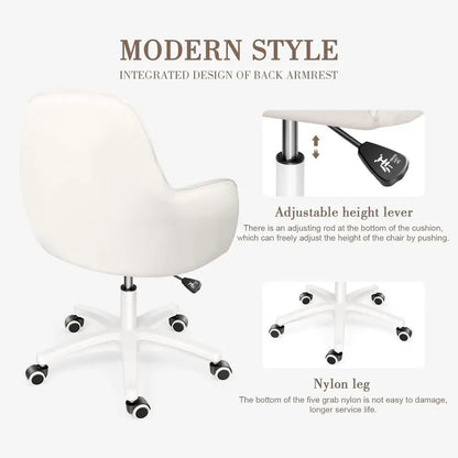 Swivel Rolling Desk Chair with Wheels, Upholstered Makeup Chair for Women Girls, Computer Task Chair or Bedroom Living Room Offi