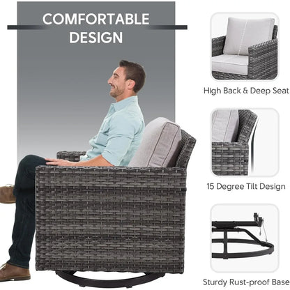 7 Piece Wicker Patio Furniture Set - Outdoor Swivel Rocker Chairs Set with Coffee Table, Side Table, 3 Seat Sofa & Ottomans, Sma