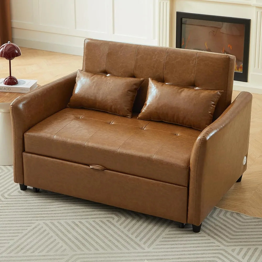 Oversized Adjustable Armchair Sleeper Sofa with USB Ports, Convertible Leather Sofa Bed for Apartments