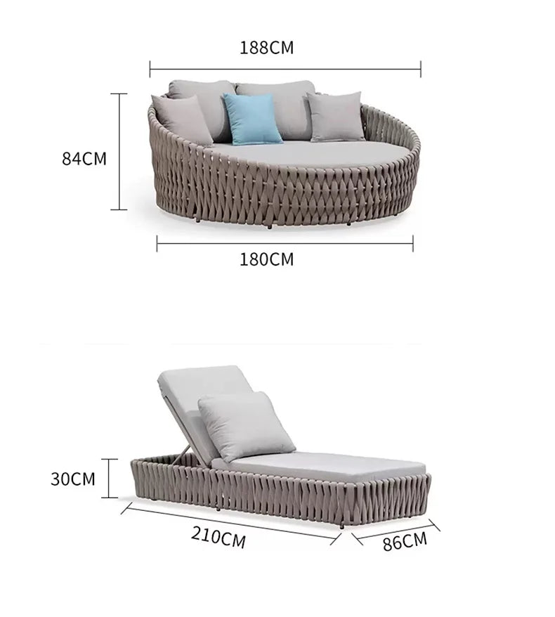 Outdoor Rattan Aluminum Alloy Lounge Bed Leisure Hotel Beach Open-Air Sofa Recliner Set