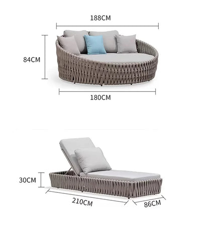 Outdoor Rattan Aluminum Alloy Lounge Bed Leisure Hotel Beach Open-Air Sofa Recliner Set