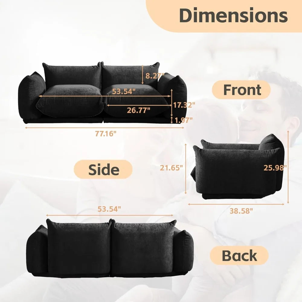 modular sectional couch, 77.16in convertible couch, lovesofa chenille yarn 2 seat modern living room sofa set