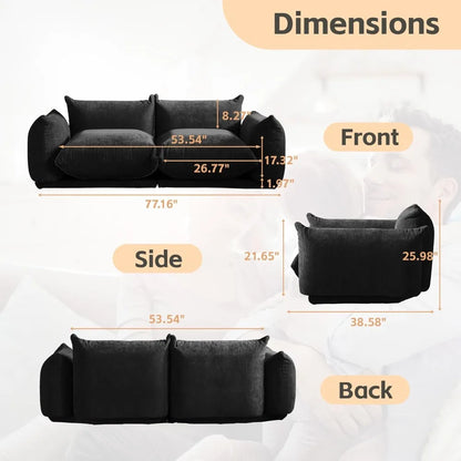 modular sectional couch, 77.16in convertible couch, lovesofa chenille yarn 2 seat modern living room sofa set