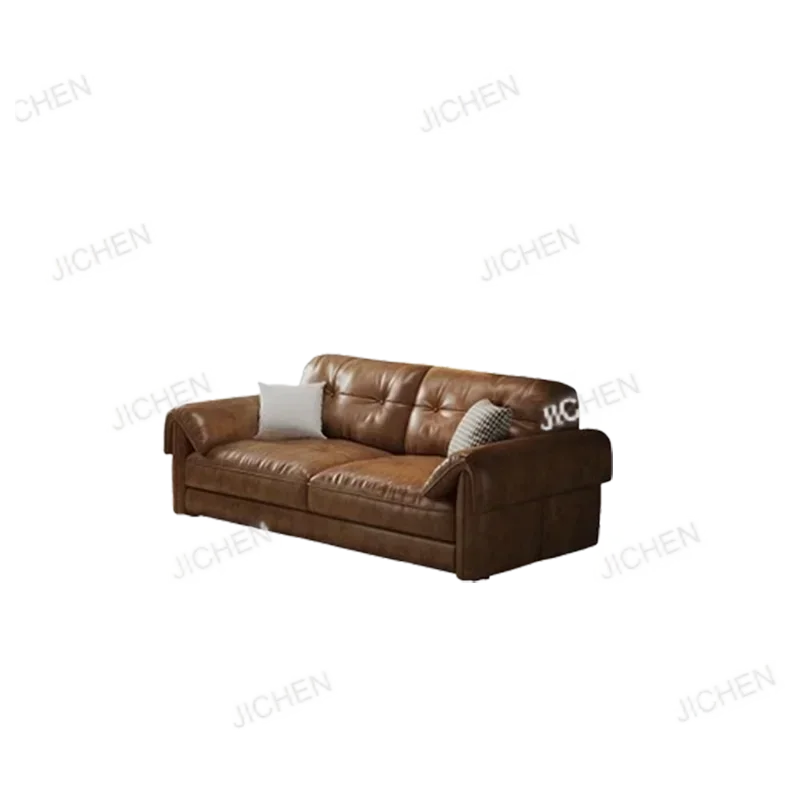 ZJCQ Minimalist Brown Sleep Sofa Faux Leather Designer Loveseat Lazy Sofa Couch Cloud Divano Da Soggiorno Living Room Furniture
