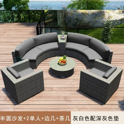 Outdoor circular rattan sofa chair, courtyard, outdoor rattan woven garden sofa combination