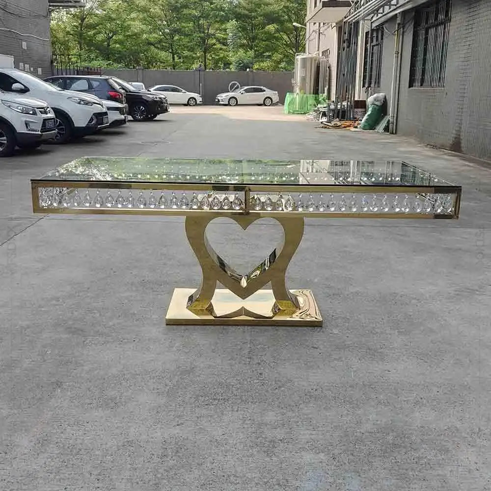 Crystal Wedding Golden Dining Table Heart Shape Wedding Furniture Made by FSDKX Factory