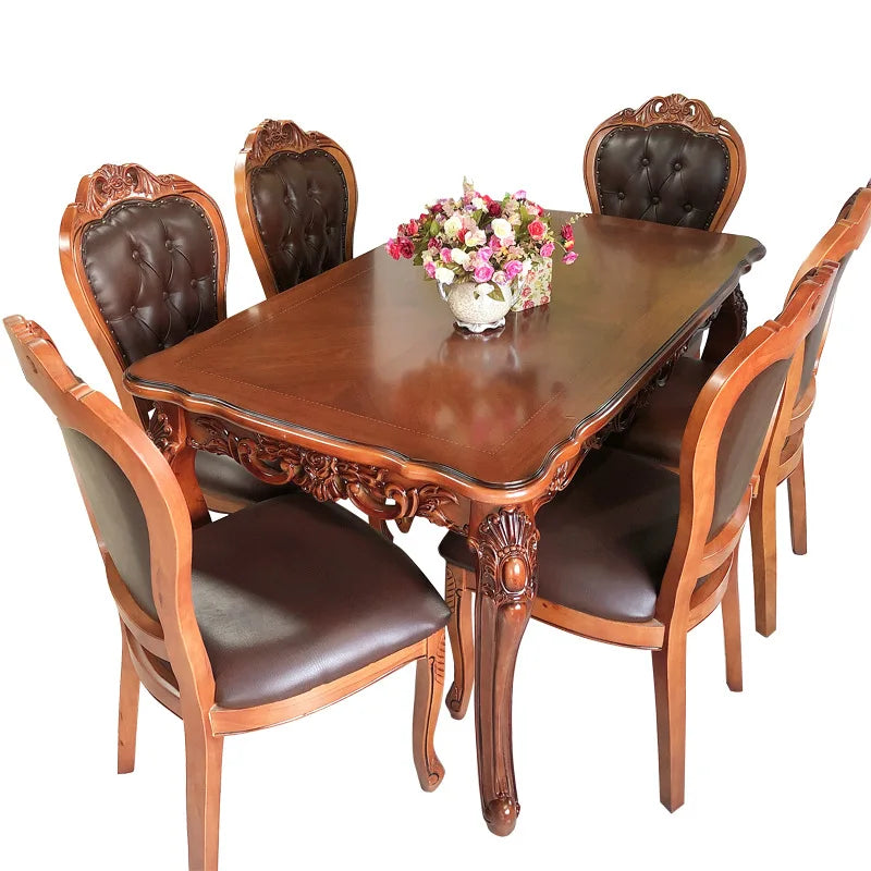 European style, solid wood dining table and chair combination, marble, rectangular dining table