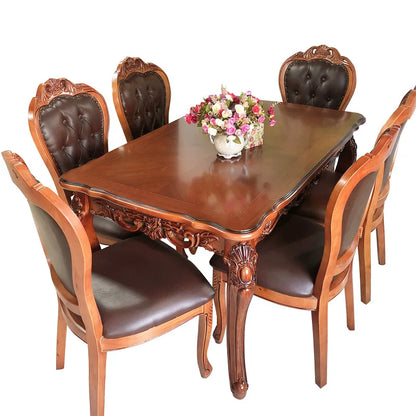 European style, solid wood dining table and chair combination, marble, rectangular dining table