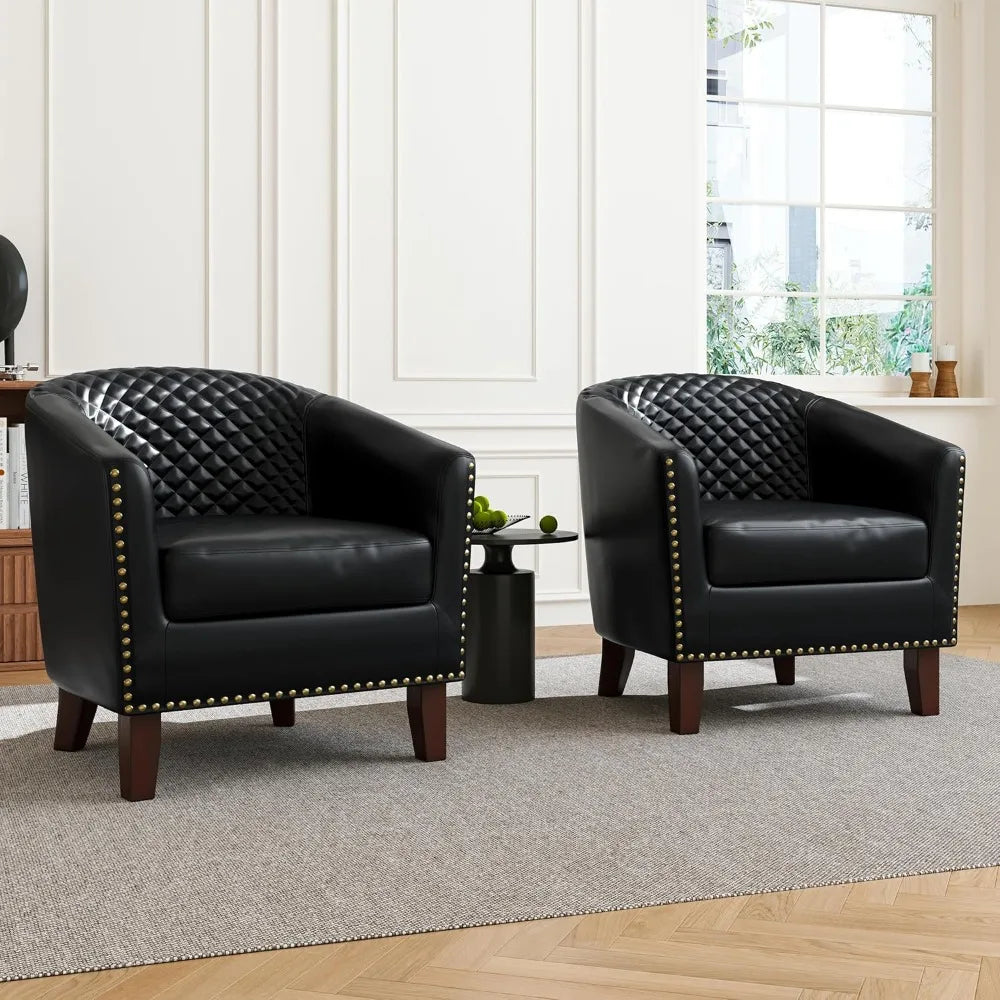 Upholstered Faux Leather Club Chair with Nailed Trim - Comfy Reading Armchair for Living Room and Bedroom Reception Area