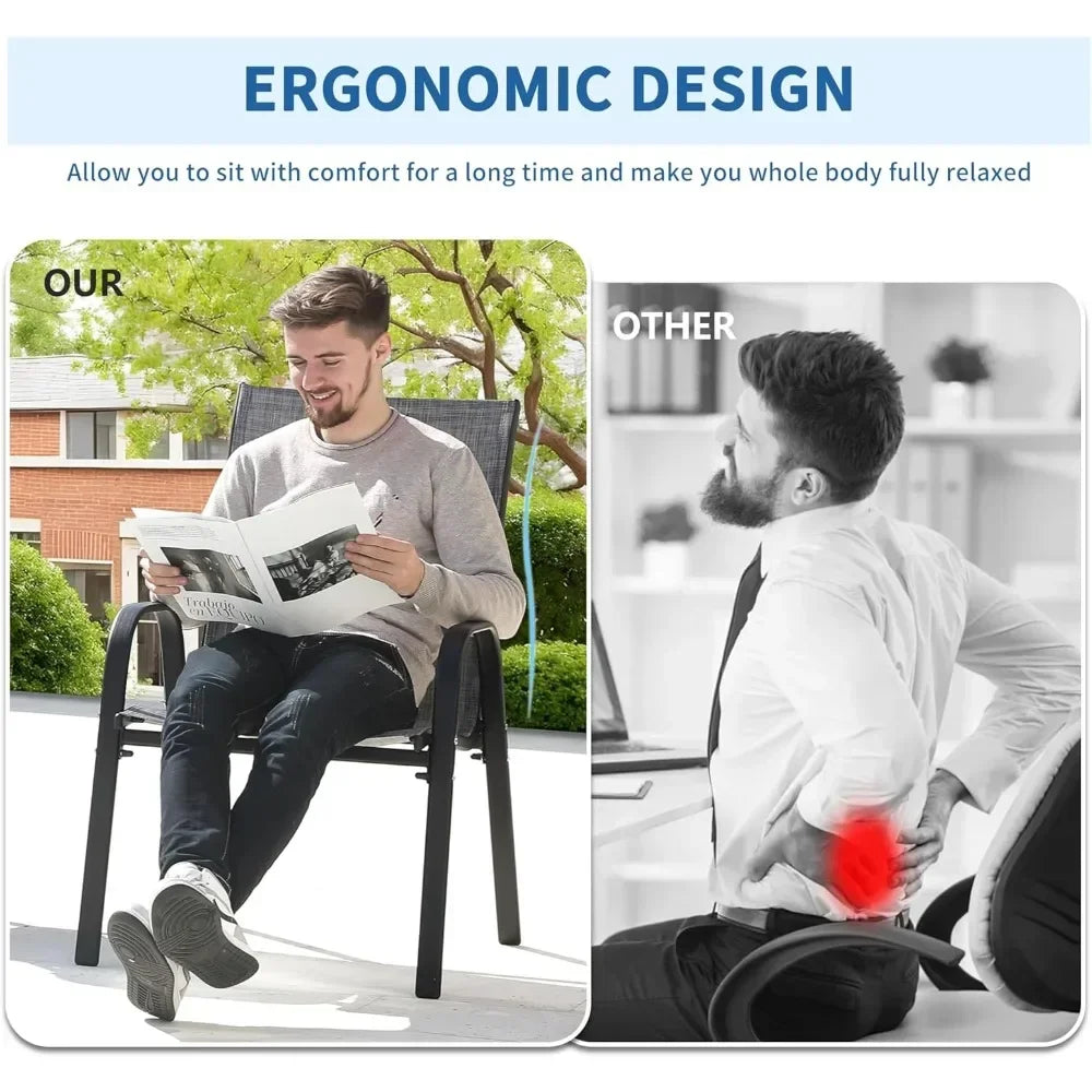 Set of 6 Stackable Outdoor Dining Chairs - All-Weather Textilene Patio Chairs with Armrests