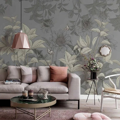 MU8963 Nordic ins hand-painted retro plant European country style interior background wall wallpaper