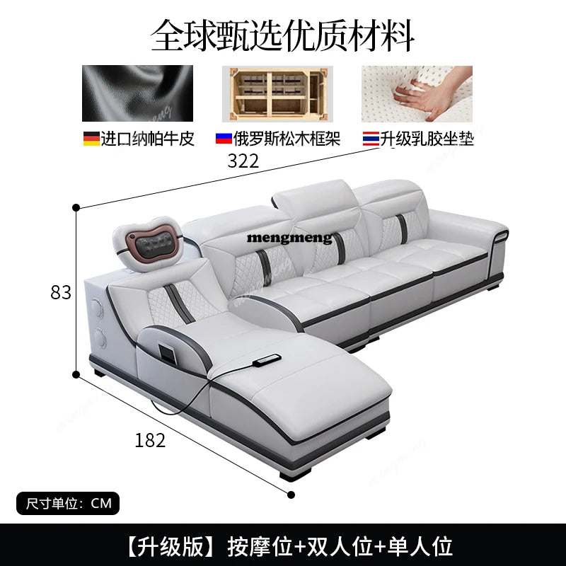 Multifunction Modern Sofas Genuine Leather Minimalist Electric Apartment Living Room Sofas Massage Comfortable Muebles Furniture
