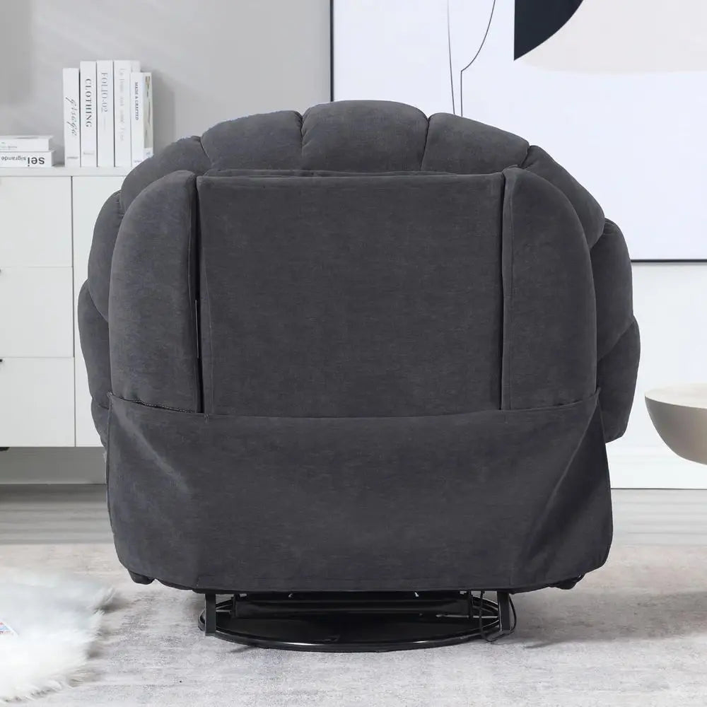 Gray Swivel Recliner Chair with Comfortable Fabric, 360-Degree Rotation, Storage, and Electric Recline for Living Room or Bedroo