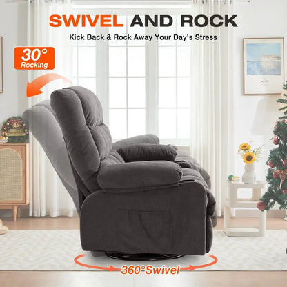Electric Massage Recliner Chair with Heat and Rocking Function Oversized Recliner with Side Pocket and Dual Cup Holders