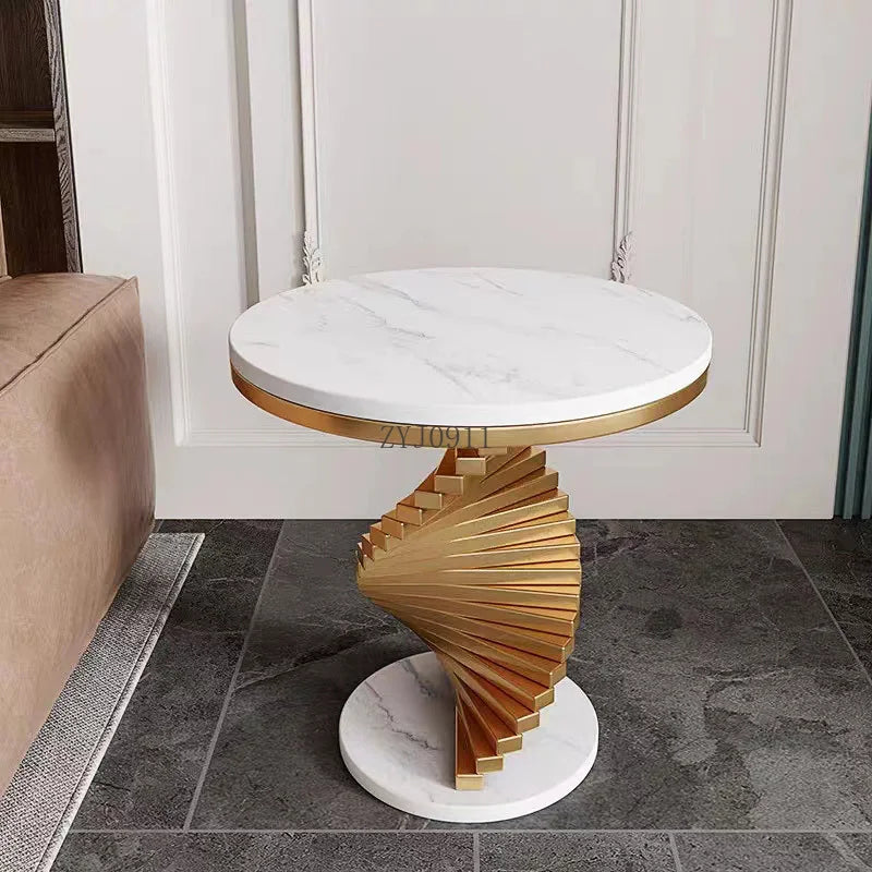 Living room modern luxury coffee corner table latest round top gold metal base side table
