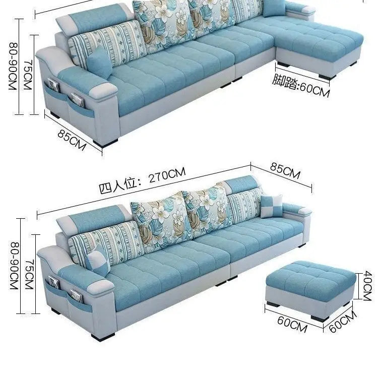 Fully Furnished Living Room Modern Fabric Sofa 3-Seater Removable Washable Cotton Linen Apartment Size