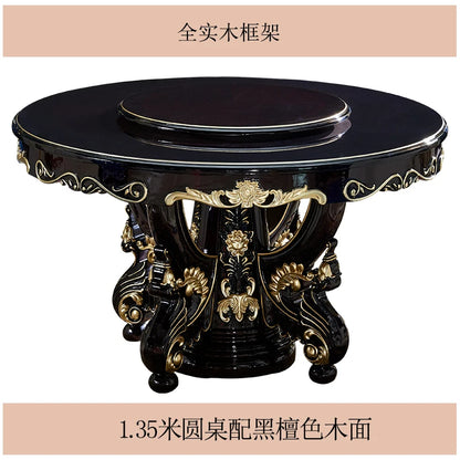 HTT marble dining table and chair combination carved round table for household8 people round  with turntable furniture