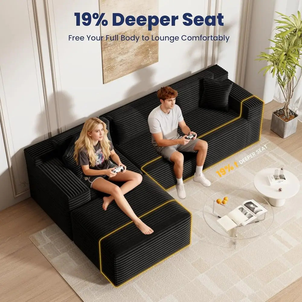 108" Cloud Sectional Couch Sofa with L-Shape Chaise, Modern Modular Sofa Couch Upholstered Couches for Living Room Bedroom, No A