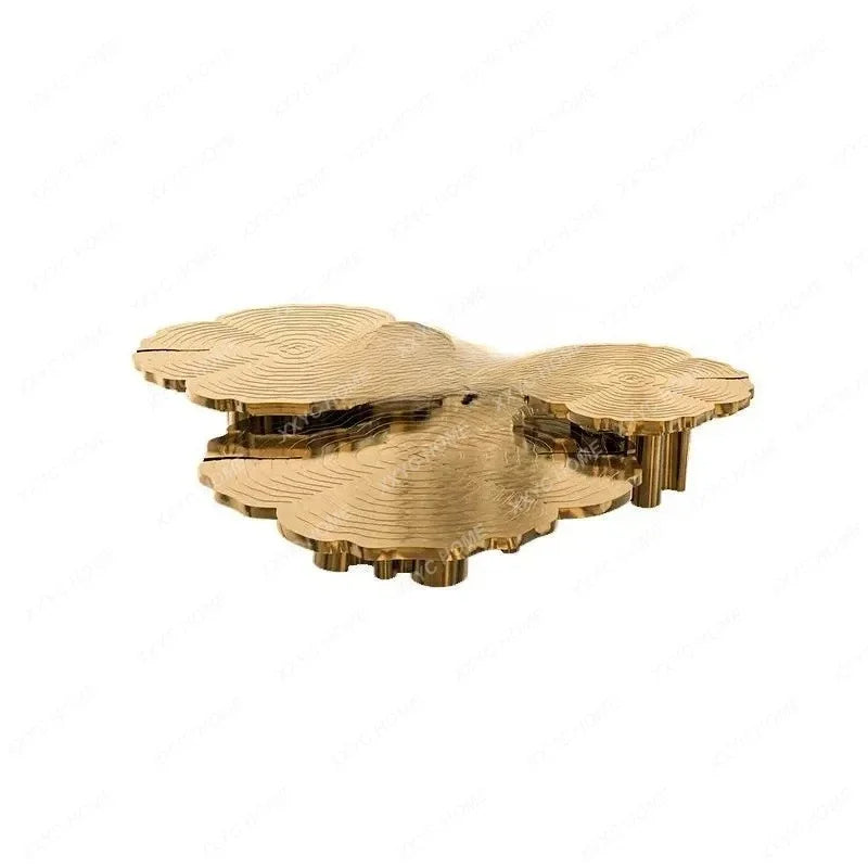 Italian light luxury round coffee table high-end villa living room stainless steel heterosexual etching