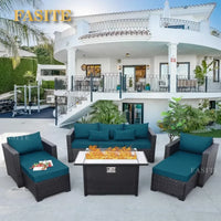 Patio Furniture Sets,  6 Pieces Couch Outdoor Chairs Coffee Table Peacock Blue Anti-Slip Cushions, Outdoor Furniture Sets
