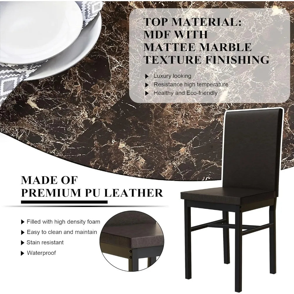4-piece Dining Table and Chair Set, 5-piece Modern Dining Room Dining Table Set with Faux Marble Top and PU Leather Chairs