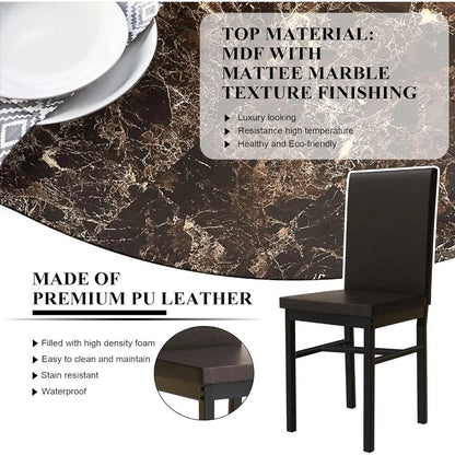 4-piece Dining Table and Chair Set, 5-piece Modern Dining Room Dining Table Set with Faux Marble Top and PU Leather Chairs