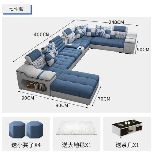 Removable and Washable Latex Free Wash Technology Fabric Sofa Combination Simple Living Room, Living Room Furniture