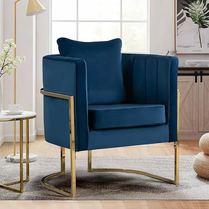 Mid-Century Velvet Accent Chair with Barrel Arms, Upholstered for Comfort, Gold Legs, White for Living/Bedroom，Customized