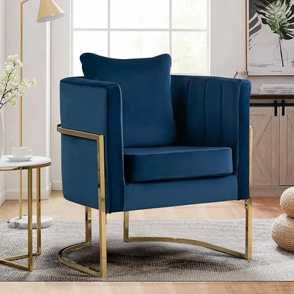 Mid-Century Velvet Accent Chair with Barrel Arms, Upholstered for Comfort, Gold Legs, White for Living/Bedroom，Customized