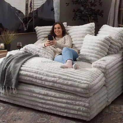 Vacuum Compressed Comfy Corduroy Fluffy Sofa Set Furniture Living Room Modular Couch Modern L Shape Sectional Sofa