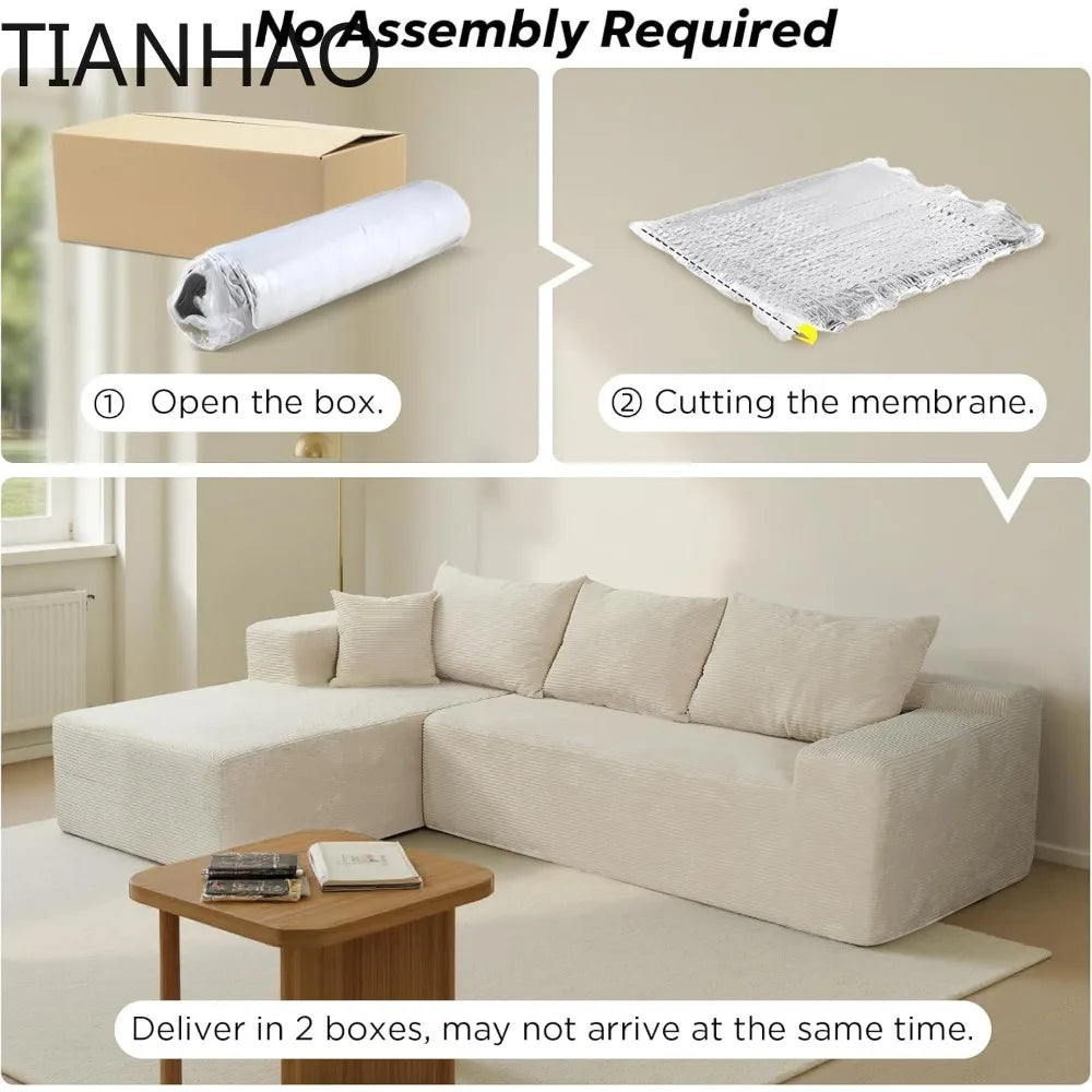 Cloud Sectional Couch with L-Shape Chaise,Modern Modular Sofa with Deep Seat, Upholstered Couches for Living Room Bedroom,No Ass