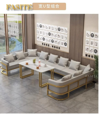 Linlamim Fabric Sofa Set Furniture Living Room Sofa Set with Desk and Stools / Big U Shape Cloth Couch Sofas for Home Furniture