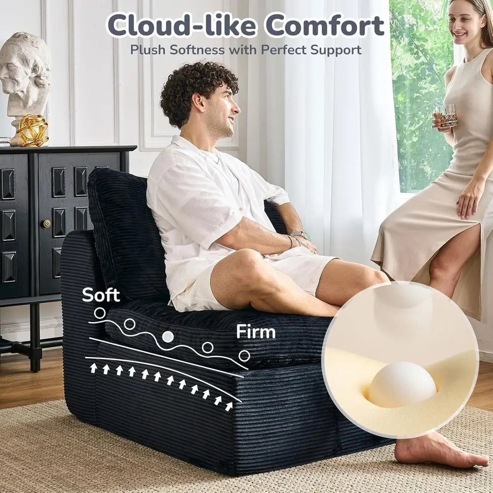 108 L-Shape Sectional Sofa with Ottoman, 3 Seater Deep Seat Cloud Sofa (Black)