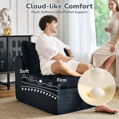 108 L-Shape Sectional Sofa with Ottoman, 3 Seater Deep Seat Cloud Sofa (Black)