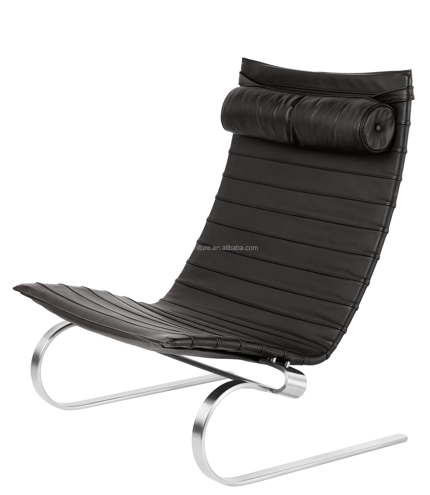 Black leather pad stainless steel frame, lounge chair, living room chair