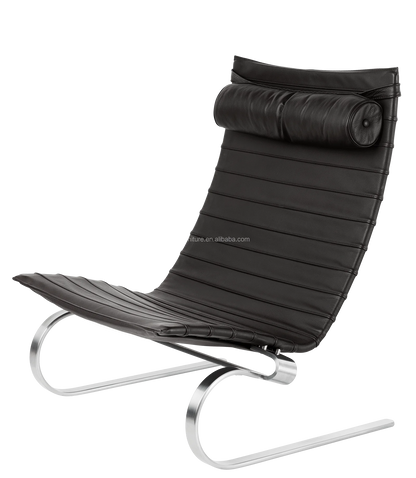 Black leather pad stainless steel frame, lounge chair, living room chair