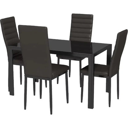 5-Piece Glass Dining Table Set with PU Leather Chairs for 4, Modern Kitchen Living Room Furniture