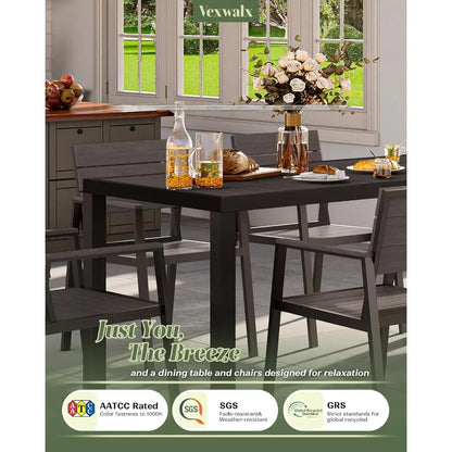Outdoor Dining Set for 6, Patio Table and Chairs Set, Aluminum Patio Furniture Set with Umbrella Hole, HDPS Patio Dining Table S