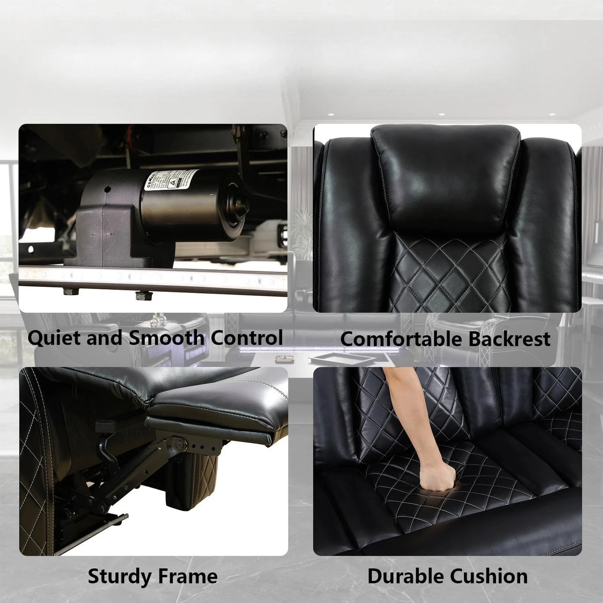 Power Recliner Sofa Set with LED Light for Living Room Furniture，Black Leather Reclining Sofa and Loveseat Set 3 Seater Sofa