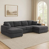 3-Pc Corduroy Double-Chaise Sectional Sofa with Plush Cushions and Modern Design, Comfortable Seating for Living Room, Stylish