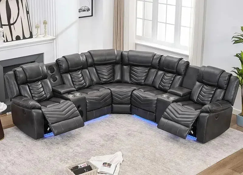 QAZ8-Power Recliner Sectional Sofa Couches with Bass Speakers Living Room.Leather Reclining Corner Sectionals Sofa Couch Sets wi