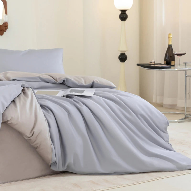 Luxury Bedding Set with Duvet Cover Silk Cotton Duvet Cover Bed Sheet Solid Color bedsheets full set 4 pcs Queen King Size