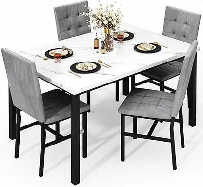 Dining Table Set for 4,Faux Marble Kitchen Table and Chairs of 4, Modern Dining Room Set for 4,Dinner Tabl
