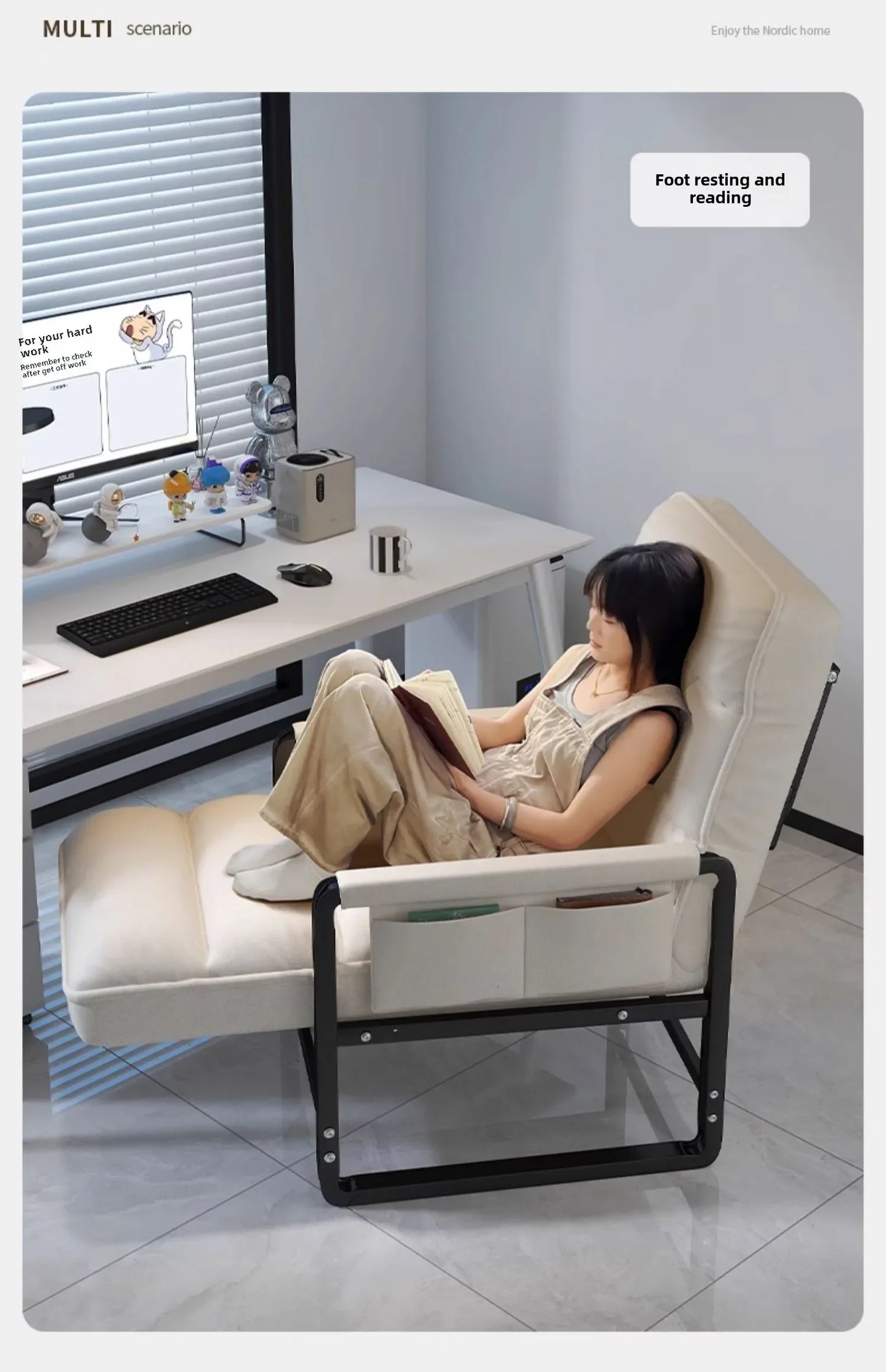 Reclining chair office lunch break folding chair computer chair can sit and lie down dual-purpose lazy sofa chair with backrest