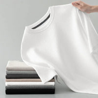 Korean Style Men Summer T-Shirt Man Short Sleeved Waffle Solid T-Shirt Color Casual Tee Round Men's Round Neck Fashion Top